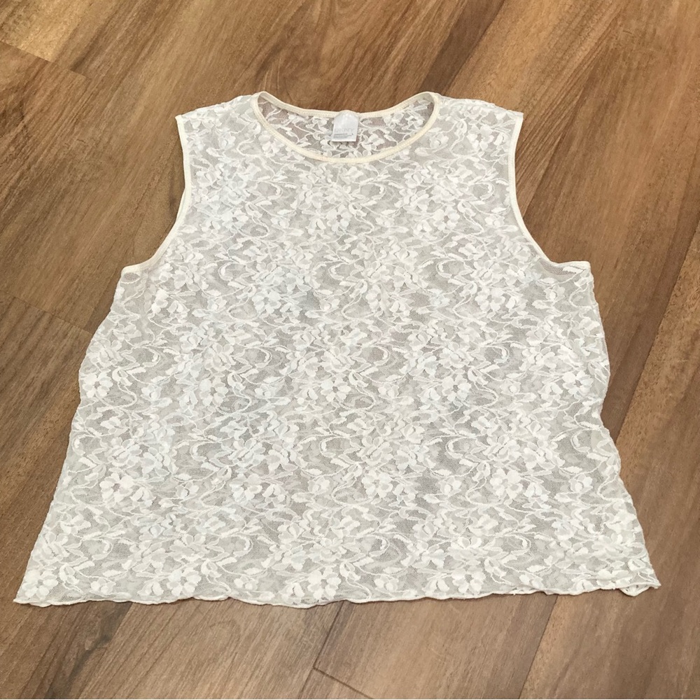 Vintage 90s DKNY White Lace Mesh Sleeveless Tank Top